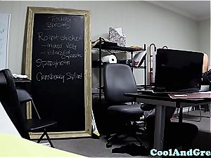 smallish waitress munched and screwed in the office