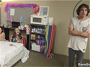 successful bastard smashes four teenager angels in a dorm apartment